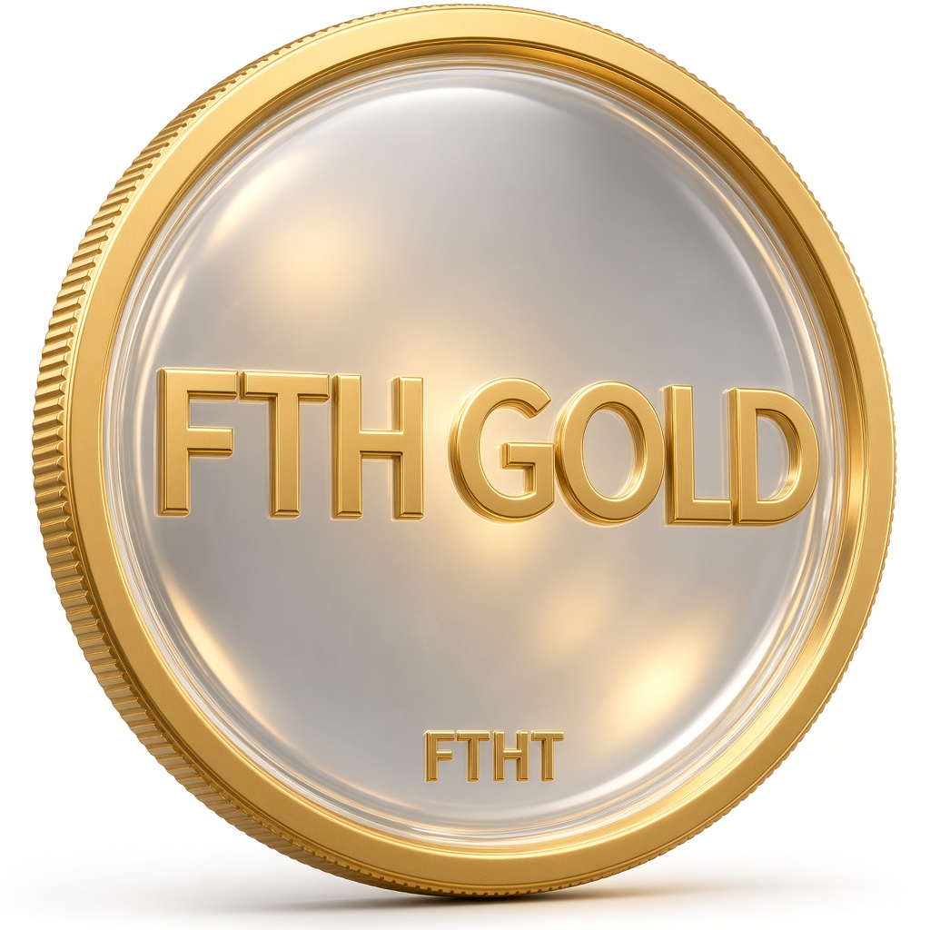 FTH GOLD token — liquid glass 3D render
